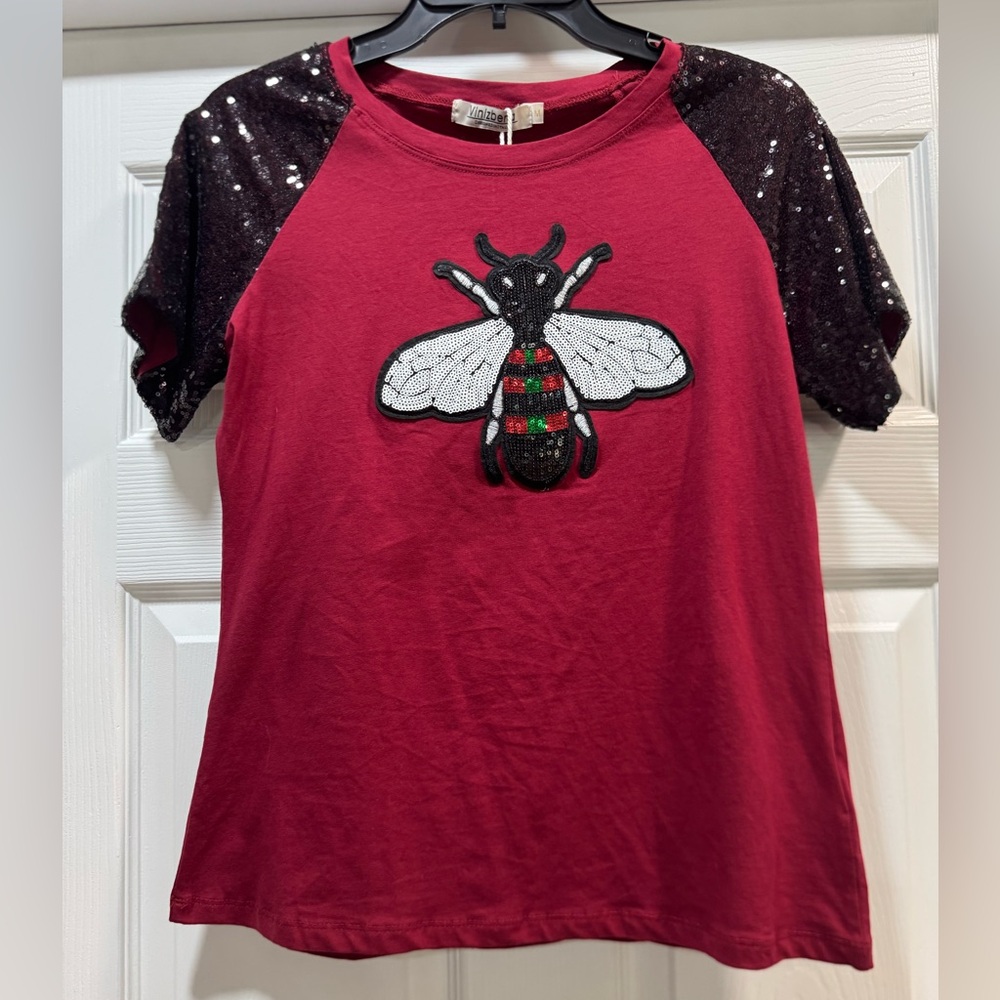 Red and Black Short Sleeve Tees with Insect Motif